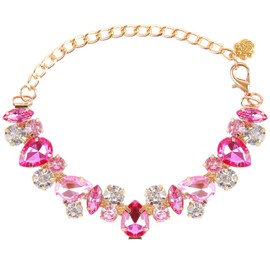 Dog Collar and Cat Collar Gold Chain Necklace Adjustable Pink Diamonds Collar with Cute Pet Paw for Small Medium Pets Cats Dogs Kitten Puppy(Pink, S)