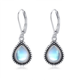 VONALA Moonstone Earrings 925 Sterling Silver Teardrop Drop Earrings Moonstone Jewellery for Women Girls, Sterling Silver