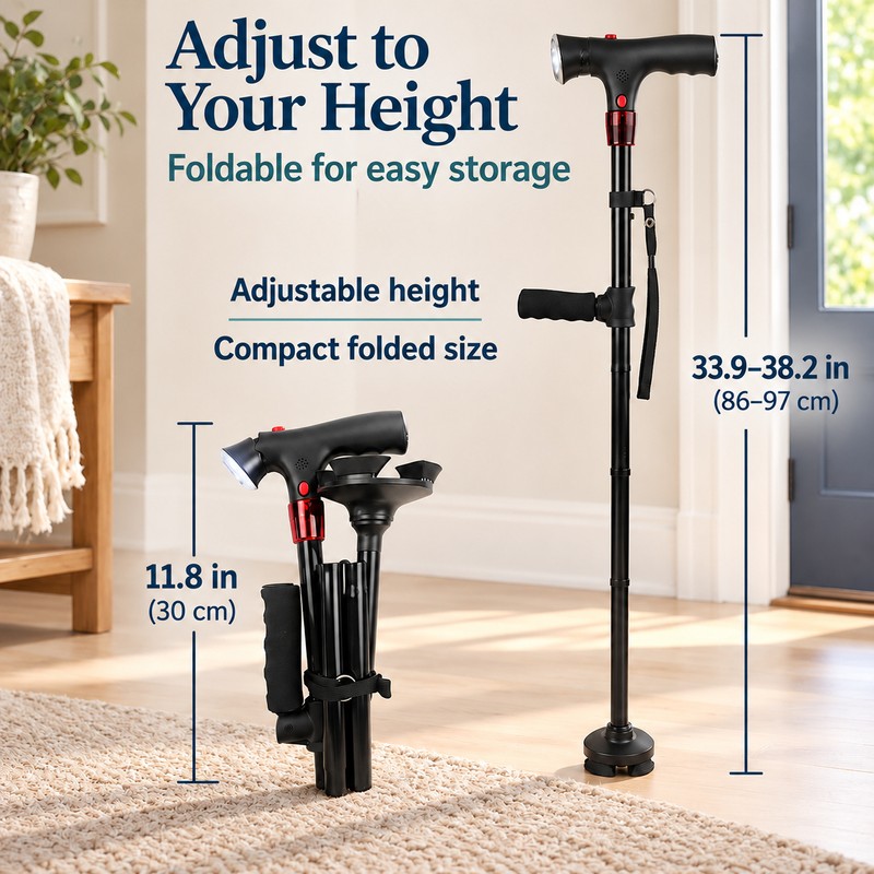 Collapsible Telescopic Folding Cane Elder Cane LED Walking Trusty Sticks