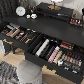 WESTREE Computer Gaming Desk Office - Study Writing Desk with Drawer for Teen, Bedroom Makeup Desk Home Office with Storage Shelf, Height Monitor Stand