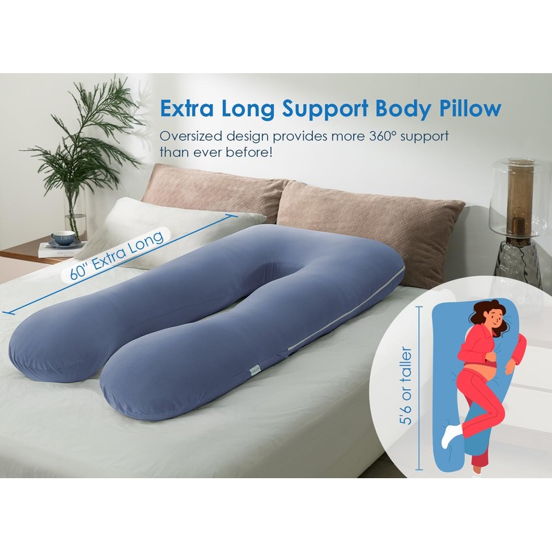QUEEN ROSE Pregnancy Pillows, 60 Inch Cooling U Shaped Body