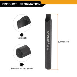 HARFINGTON SL8 Slotted Screwdriver Bit 5/16" Hex Shank 80mm/3.15" Length Magnetic Flat Head Hex Bits S2 Steel Screw Driver Bit for Impact Electric Screw Driver Power Tools, Black