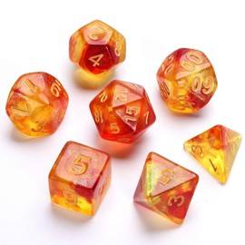 HiLLeo DND Dice Set 7pcs Polyhedral D&D Dice for Dungeons and Dragons RPG MTG Role Playing Games and Tabletop Games with Dice Bag (Dreamy Mixed Red and Yellow)