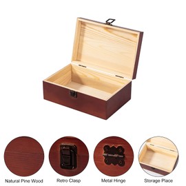 Useekoo Wooden Storage Box with Hinged Lid Front Clasp, 9'' x 5.8'' x 3.5'' Large Keepsake Box, Rustic Wood Gift Boxes for Jewelry, Art Hobbies, DIY and Home Decorations - Reddish Brown