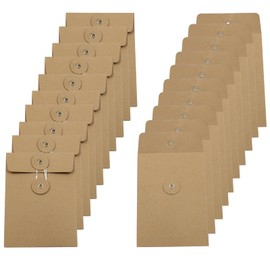 Piutouyar 20 Pcs String Tie Closure Kraft Paper Envelope, 14x10cm/5.51x3.94inch Vintage Brown Envelopes Square Small Envelopes for Photo Card Document Coin Stamp Organizer Office