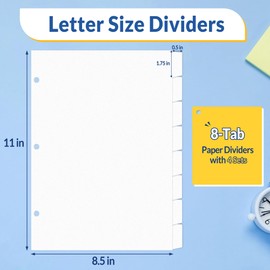 SUNEE Binder Dividers with Tabs for 3 Ring Binder, 8.5 x 11 Paper White Binder Dividers Blank with 8 Tabs, 4 Sets Page Dividers for School, Office and Home, 32 Dividers