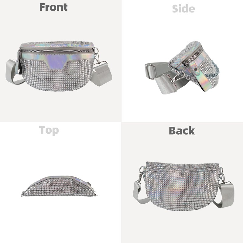 Mervokl Bum Bag Women's Glitter Bag Silver Shoulder Bag Small
