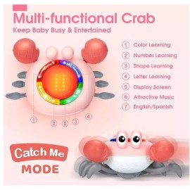 TooyBing light up walking Musical Crawling Crab Baby Toy Toys for 6-12 Months Boy Pink