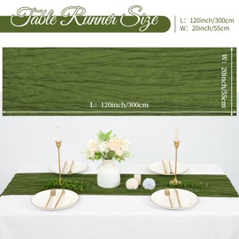 25 Pcs Olive Green Cheesecloth Table Runner 10FT, Rustic Sheer Cheese Cloth Table Runners 20x120 inch for Wedding Bridal Shower Baby Shower Party Decoration, Boho Gauze Fabric Wedding Table Runner