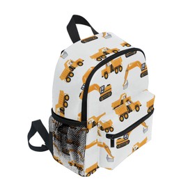 Preschool Toddler Backpack For Boys Girls Industrial Car Excavator and Trucks on White Kid's Backpack Kindergarten Bag with Chest Strap, Mini Travel Backpack Daycare Toy Bag,12"H