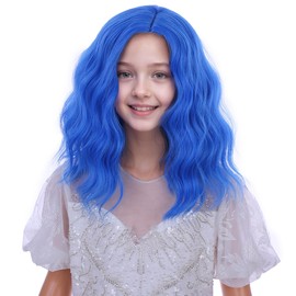 Ufindcos Blue Wig for Kids Short Bob Wig for Girls Short Wavy Child Wigs Side Part 14 inches Synthetic Wigs