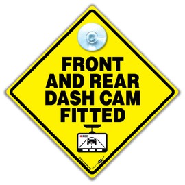 Dash Cam Front & Rear CCTV Warning Sign 14cm x 14cm Yellow Diamond with Suction Cup