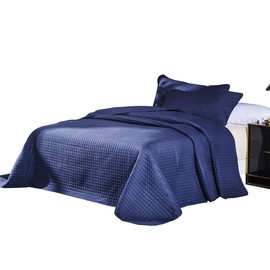 Everest Supply Oversize King,Cal King Box Stitch Blue Color Quilted Bedspread Coverlet 118 by 106 inches Plus 2 King Shams 20 by 36 inch Hypoallergenic,Reversible, Fade,Stain,Shrink,Wrinkle Resistant
