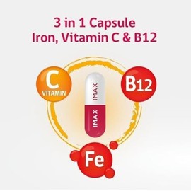 Pharmaris IMAX 150 mg Iron Supplement, 250 mg Vit C, 1000 mcg Vit B12, 30 Capsules, Treatment for Iron deficiency Anemia, Once Daily Dosing