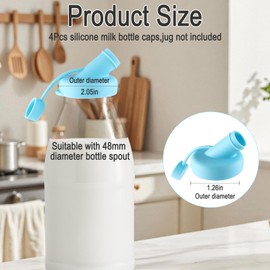 Travone Silicone Milk Bottle Dispenser Caps 4 Pack 48mm Diameter Bottle Caps Fit Stanpac & Libbey &Stock Your Home &The Dairy Shoppe Replacement Lids Reusable Pour Spout Lids for Dairy Containers