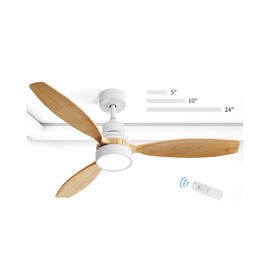 CACI Mall 52 Inch Wood Ceiling Fans with Lights,Natural,Modern,Remote Control,3 Wood Blades,Flush Mount, for Bedroom, Farmhouse, Living Room, Dining Room