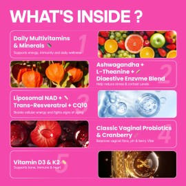 Women’s Magic Pack 30+ Stress-Aging Corrector Multivitamin with Probiotics, Cranberry, D3K2, Nicotinamide Riboside – 5-in-1 Daily Skin, Hair & Stress Support, 30 Count