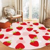 FUYEUN Round Strawberry Rug Kwaii Pink Circle Rugs for Bedroom