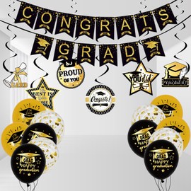 Xunerloy Graduation Decoration, Graduation Party Decoration 2025, Black Gold Graduation Decoration, Graduation Decorations Photo Props