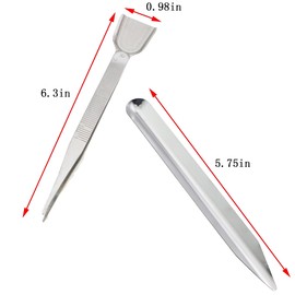 GZWZH 1 Set Tweezers with Spatula Gemstone Holder 2PCS Slotted Stainless Steel Diamond Tip Tweezers 2PCS Long Tube Spoon Pickup Tool 16cm For Loose Diamond Jewelry Gold Beating Tool