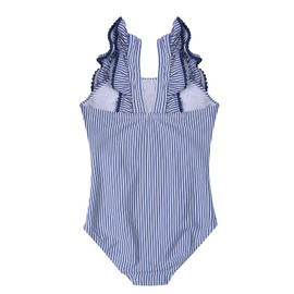 LIZENS Girls Swimsuit One Piece Swimwear Ruffle Beach Bathing Suit (9-10T, Blue)