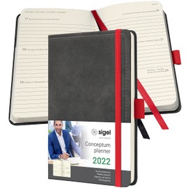 SIGEL C2258 Weekly Planner 2022 - Vintage Design - Leather Look - Approx. A6 - Grey - Hard Cover - 176 Pages - Elastic Band, Pen Loop, Archive Bag - PEFC Certified - Conceptum