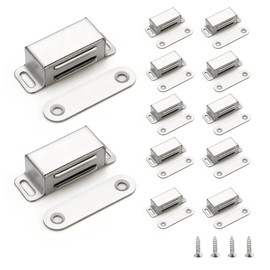 Ravinte 12 Pack Silver Magnetic Door Catch, Brushed Satin Nickel Cabinet Magnets, Strong Magnetic Catch Latch for Kitchen Cabinets, Drawers & Cupboards, Stainless Steel Closures