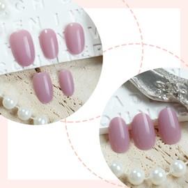 Press on Nails Short Oval Fake Nails Purple False Nails with Pure Elegant Designs Glossy Full Cover Glue on Nails Stick on Nails Acrylic Nails for Women Girls 24 Pcs
