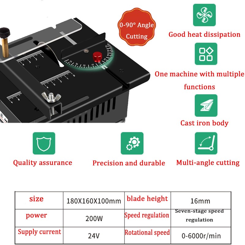 Mini table Saw, 7 Speed Adjustable Power Supply,Multi-Functional mini Table
