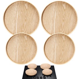 Tiangrid Set of 4 Wood Electric Stove Burner Covers 10.63 Inch and 8.27 Inch Top Covers for Electric Stove Burner for Farmhouse Kitchen Decoration