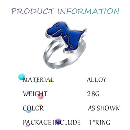 GAUEIOUR Adjustable Dinosaur Color-Changing Ring,Mood Ring,Cute Cartoon Dinosaur Alloy,Temperature Change Color Changing,Jewelry Decoration Suitable For Boys and Girls