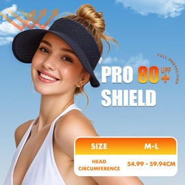 powerking Sun Protection for Women, UV Protection Wide Brim Straw Beach Hat, Packable Foldable Ponytail Summer Hats, Perfect for Summer Holidays, black, Unit size