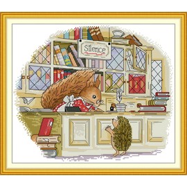 IUHUI 14 Count Stamped Cross Stitch Kits for Beginners Adults, Animal Library Pre-Printed DIY 14ct Embroidery Sewing Starter Kit Needlework Easy Patterns