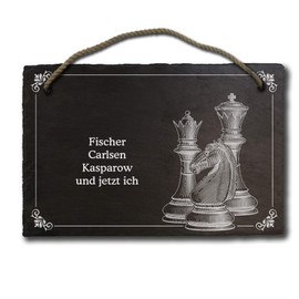 elprinted slate board chess approx. 20 x 30 cm Engraved with Chess Figures Lady, King and Horse, Desired Text and Name, Slate Plate Door Sign e.g. for Chess Club