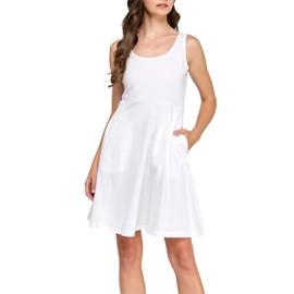 GREEN VOYAGE Women's GOTS Certified 100% Organic Cotton Casual Sleeveless Tank Dress with Pocket, White, XS