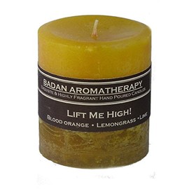 Badan Body Lift Me High! Pillar Candle - Lemongrass & Blood Orange Citrus Uplifting Aromatherapy Beeswax Pillar 3x3.5 Inches