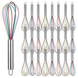 24 PCS Colorful Whisks, 10 Inches Bulk, Multicolor Silicone Whisk with Metal Handle, Egg Beater for Cooking, Hand for Home Restaurant Party Favors Present Ideas, Random Color