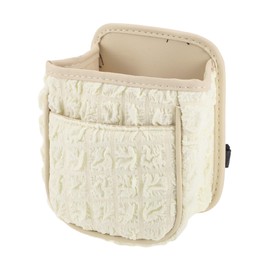 A ABSOPRO Car Trash Can Portable and Hanging 6.3" Length 3.9" Width 7.1" Height Trash Bin Fabric Beige White 1 Pcs