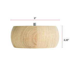 WADDELL Couch Feet (4 Count, Pine Bun Foot) | 2¼" Quick Mount Wood Sofa Legs for DIY Home Projects with 5/16" #18 Hanger Bolt | Unfinished Furniture Feet for Accent Armchair, Ottoman Bench, Foot Stool