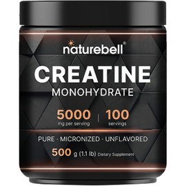 NatureBell Creatine Monohydrate Powder 500g, 5,000mg Per Serving | Micronized, Pure & Unflavored | Pre-Workout Muscle Support | Keto, Vegan, Filler-Free | 100 Servings (1.1 lb)