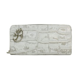 Castelbajac 023623 Men's Long Wallet, Round Zipper, Genuine Leather, Cowhide Leather, Metal Foil, Vintage Style, 【31】White
