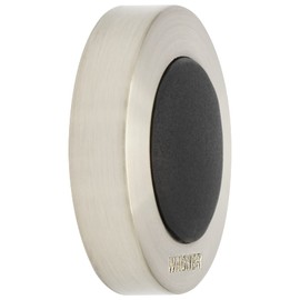 WAGNER 15514011 Wall Door Stopper Screw or Glue Diameter 40 x 10 mm Brushed Metal Stainless Steel Look Thermoplastic Rubber Black