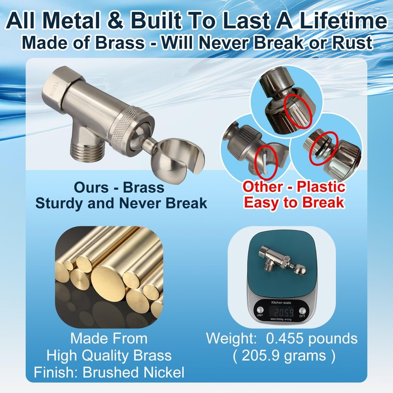 Shower Head with Handheld, All Metal Holder & Extra Long