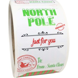 from Santa Gift Tags Holiday Present Stickers White Semi Gloss 4 Different Designs 51 mm x 76 mm 2 x 3 Inch 100 Total Labels