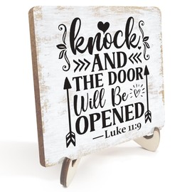 Inspirational Wood Sign Rustic Desk Decor Desk Accessories Decorative Positive Christian Religious Bible Verse Faith Decorations Office Shelf Table Farmhouse Desktop Decor Plaque with Wood Stand