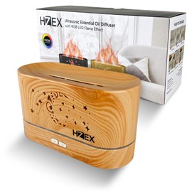 HZEX Pods Colorful Flame Aromatherapy Diffuser, 200ml Essential Oils Mist Humidifier Noiseless Diffuser, 7 LED Color Changing Remote Control (Oak)