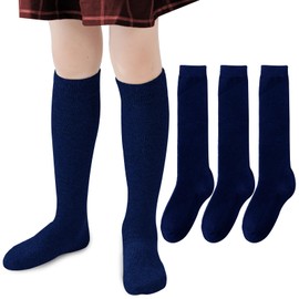 Mini angel Girls Knee High Socks Seamless Boys School Uniform Socks Kids Soccer Socks Cotton Long Socks 3-5 Years, 3 Pairs (Dark Navy, S)