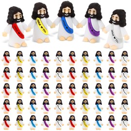 URSKYTOUS 50pcs Mini Jesus Figurine Bulk Little Jesus Figures Toys Colorful Tiny Religious Doll Fun Christ Religious Party Favors Savior Jesus for Sunday School Craft Christmas Easter Baptism Gift