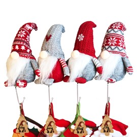 Christmas Stocking Holder, 12 Inches Gnome Stocking Holders for Mantle Set 4, Stocking Hangers for Fireplace Mantel in Unique Gift Box Christmas Decorations Indoor Cute Room Decor Metal Stocking Hooks