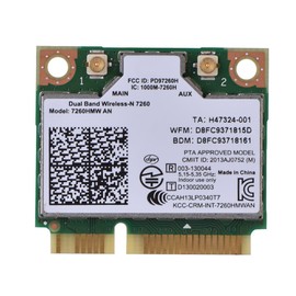 7260HMW WiFi Network Card, 7260HMW Mini PCI-E 300M Dual Band 2.4G/5G Wireless Network Card for Intel 7260AN, Support Bluetooth 4.0 for Mini PCI e Slot Device